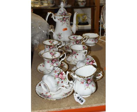 A SIX PERSON ROYAL ALBERT 'COTTAGE GARDEN' COFFEE SET to include a coffee pot, sugar bowl, milk jug, six coffee cups, and six