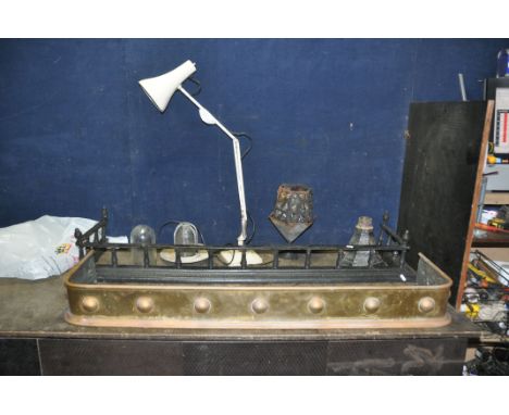 A 'HERBERT TERRY' ANGLEPOISE LAMP in white, a copper fire fender, a cast iron fire fender, a Victorian gutter hopper, and two