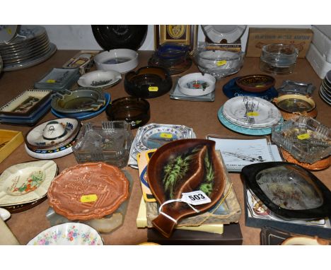A LARGE QUANTITY OF VARIOUS ASHTRAYS AND PIN DISHES, to include an assortment of branded and souvenir ashtrays to include a M