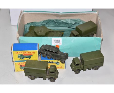 THREE BOXED MATCHBOX 1-75 SERIES REGULAR WHEELS MODELS, Mercedes Truck, No.1, Mercedes Trailer, No.2, both complete with oran