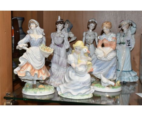 SEVEN COALPORT AND ROYAL WORCESTER FIGURINES, comprising Royal Worcester Old Country Ways: Rosie Picking Apples, The Milkmaid
