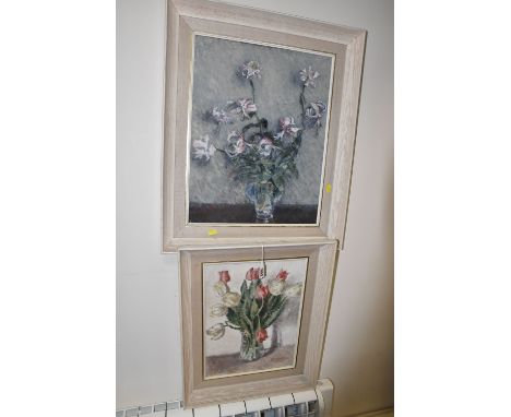 H.C. LAURIE (20TH CENTURY) THREE FLORAL STILL LIFE STUDIES, impressionist in style circa 1950s/1960s, comprising Carnations i