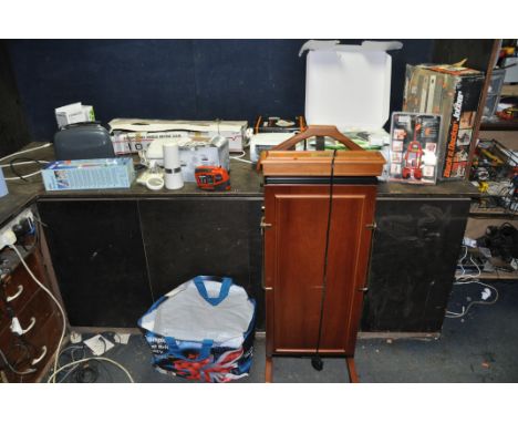 A COLLECTION OF HOUSEHOLD ELECTRICAL AND TOOLS including a Corby trouser press, a Black and Decker Jobber, a Revitive Medic, 