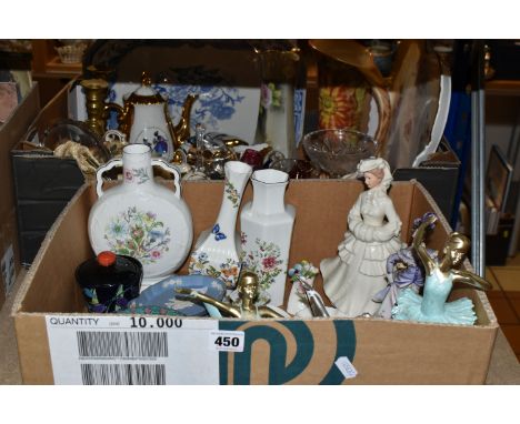 TWO BOXES OF MIXED CERAMICS AND GLASSWARE  INCLUDING A ROYAL CROWN DERBY PUPPY to include a Royal Crown Derby Puppy paperweig