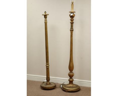 Early 20th century gilt wood standard lamp, fluted and carved column, H164cm (including fitting)   Condition Report   Click h