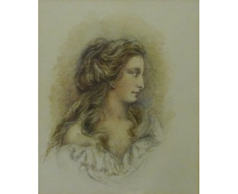 Profile portrait of a Lady, 19th century pencil and wash drawing bears initials E.M.G in the mount 23.5cm x 19.5cm    Conditi