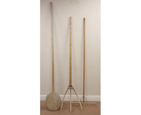 Three large rustic agricultural tools, L192cm (3)   Condition Report   Click here for further images, condition, auction time