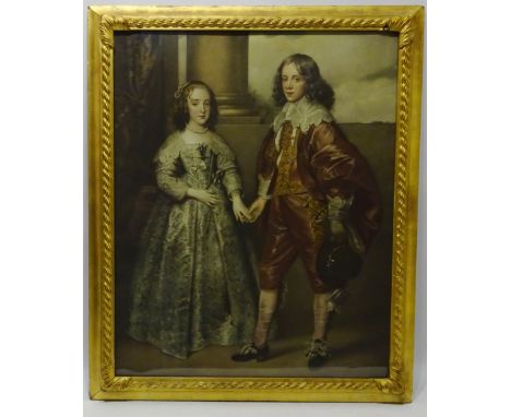 Portrait of a Young Gentleman and Lady, Victorian mezzotint 64.5cm x 52cm in ornate gilt frame   Condition Report   Click her