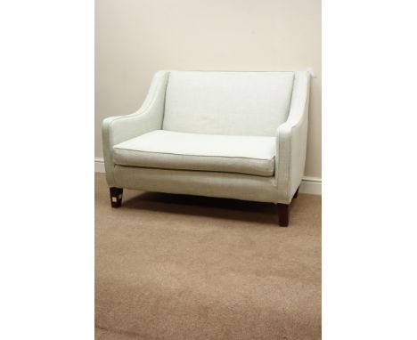 Multi-York two seat sofa upholstered in natural linen changeable over, W126cm   Condition Report   Click here for further ima