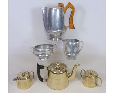 Piquot Ware three piece tea set and three piece silver plated tea set (6)   Condition Report   Click here for further images,