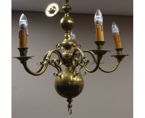 Mid 20th Century five branch Dutch style brass light fitting   Condition Report   Click here for further images, condition, a