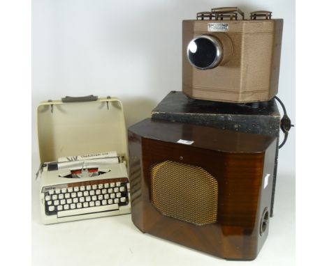 Wharfedale walnut cased speaker c1930, Keystone pictograph and a Vintage Brother typewriter     Condition Report   Click here
