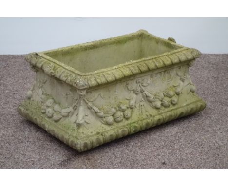 Composite stone rectangular planter, decorated with swags and moulded rim