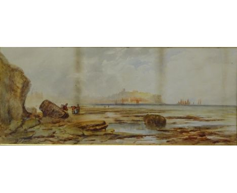 'Scarborough Bay', watercolour signed by Joseph Eaman (British 1853-1907) R Whitley, Scarborough gallery label verso 21cm x 5