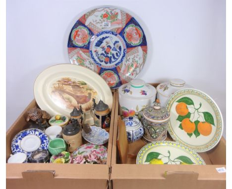 Two large Worcester Evesham storage jars, two 19th / early 20th Century German tankards, Japanese Arita porcelain polychrome 