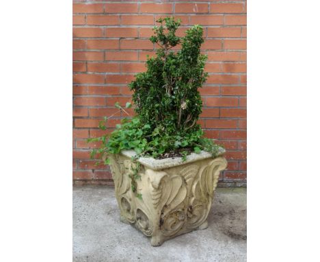 Composite stone garden planter moulded scrolling decoration 