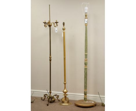Gilt metal three branch standard lamp (H166cm (overall)), another gilt metal standard lamp and another standard lamp   Condit