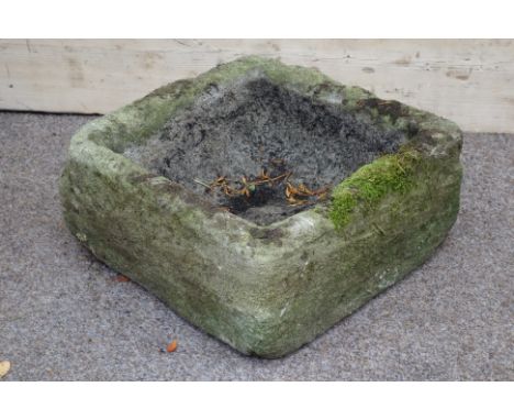 Early 19th century square sandstone shallow trough, 45cm x 45cm
