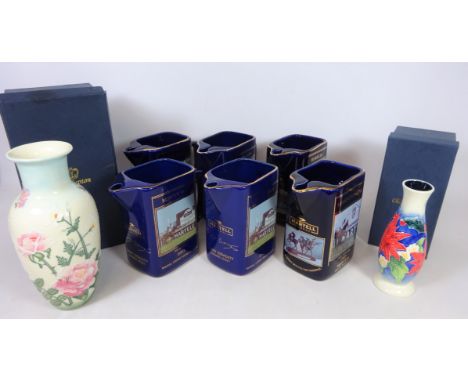 Six Martell Cognac Grand National limited edition water jugs and two Old Tupton Ware vases, boxed (8)   Condition Report   Cl