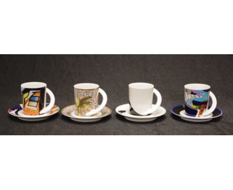Good set Rosenthal painted coffee cups &amp; saucers comprising set of 4 hand painted coffee cups and saucers, each marked to