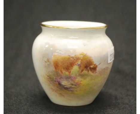 Royal Worcester Highland cattle Stinton vase hand painted 'Highland Cattle' decoration, signed  Stinton, marked to base and #
