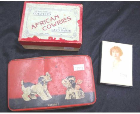 Two various groups vintage game discs/counters including: box of 'African Cowries' shell counters, in an original marked box,