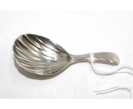 George III sterling silver caddy spoon with shell bowl, circa 1803, 7.5cm long, 9.1 grams