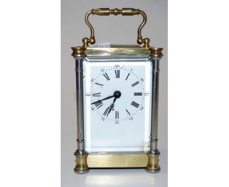Vintage brass cased carriage clock (crack to glass side), 11.5cm high approx (no key)