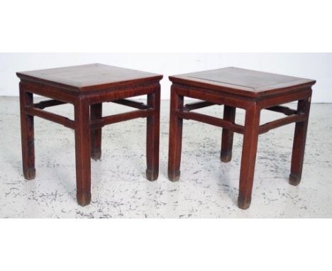 Pair of antique Chinese rosewood tables one with wax export seal, the other with remnant, 48cm x 48cm, 51cm high approx