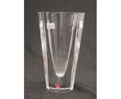 Orrefors Sweden heavy crystal glass table vase label affixed to base, (height 17cm approx).