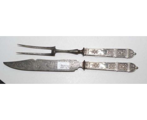 Antique French silver handle carving fork &amp; knife 20.5cm and 22.5cm long approx
