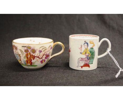 Antique Dr Wall Worcester coffee can painted Chinoiserie figural decoration, remnants of British Antique Dealers Association 