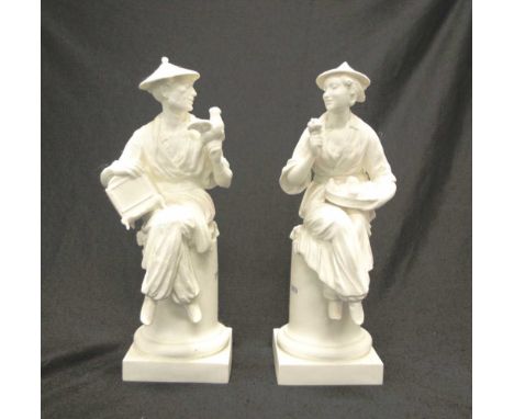 Two Royal Worcester Parian ware figurines comprising #3587 L' Oiseau (The bird) Oriental gentleman, and #3586 La Fleur (baske