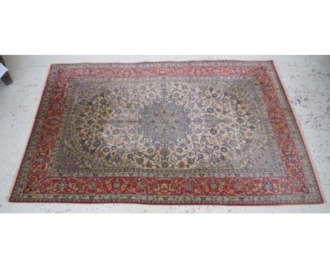 Vintage Middle Eastern fine weave wool rug with red and tan colour tones (faded), 310cm x 205cm approx