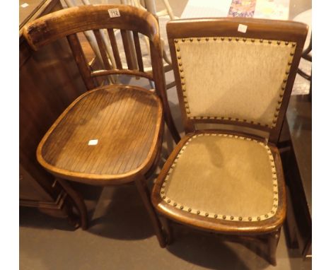 Two vintage mahogany chairs, one with upholstered seat and back 
