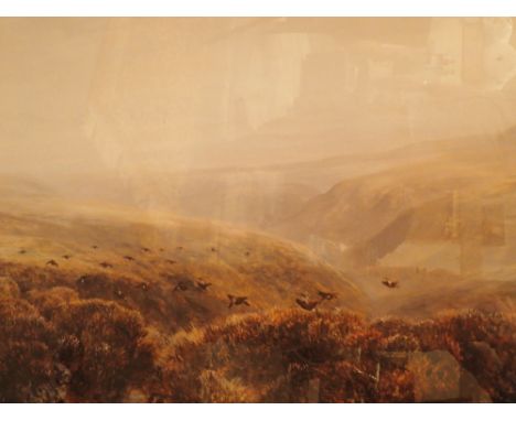 Large framed and glazed Scottish grouse moor picture, 97 x 60 cm   CONDITION REPORT:  It is a print, no details of origin. Fr