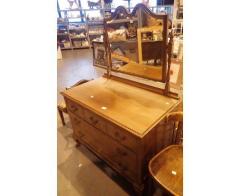 Three short over two long oak dressing table with mirror back