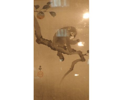 Chinese woodblock print of a howler monkey 19 x 31 cm   CONDITION REPORT:  Item is framed, frame size 28 x 43 cm