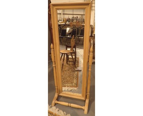 Pine framed cheval mirror, H: 135 cm 
