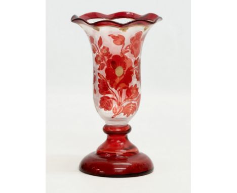 A small Late 19th Century ruby glass vase. 15cm