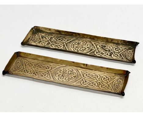 A pair of Early 20th Century Art Nouveau brass trays. In the manner of Alexander Richie. 28.5x9cm