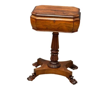 An Early William IV rosewood teapoy, with lion paw feet. Circa 1830. 55x42x75cm (1)