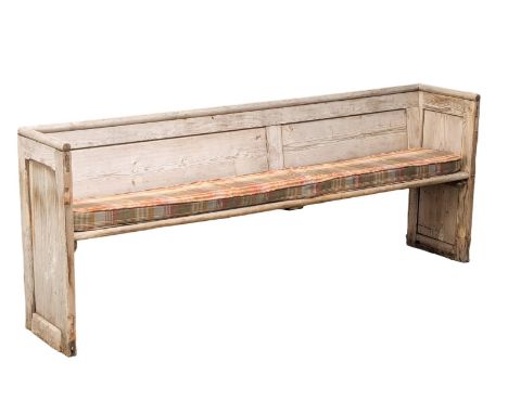 A large Late 19th Century pine bench / Church pew. 212cm