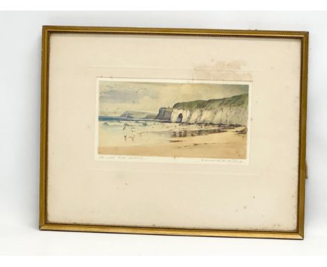 Robert Cresswell Boak. Coloured etching. The White Rocks, Portrush. 26x14cm. Frame 45x35cm.
