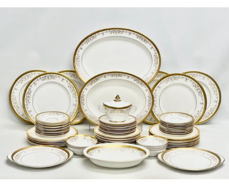 A large 92 piece Royal Doulton “Belmont” dinner service. 2 platters. 6 dinner plates. 12 dinner plates/salad plates. 12 salad