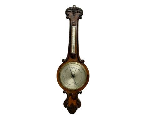 A good quality Late William IV rosewood barometer. 32x104cm.