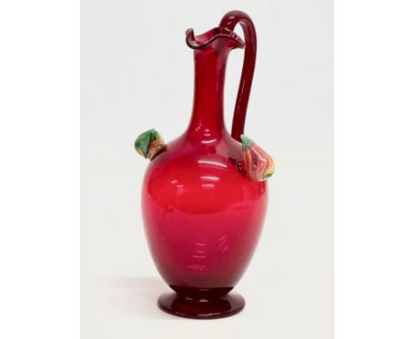 A Late 19th Century ruby glass jug. 11x9x20.5cm.