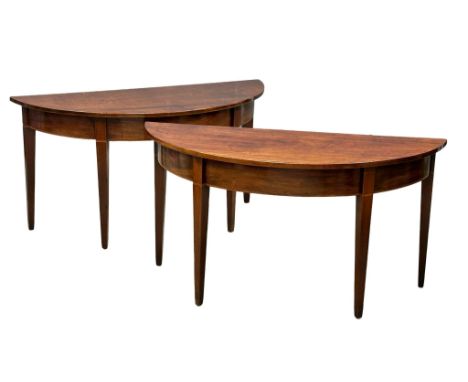 A pair of George III inlaid mahogany D-End console tables, in the Sheraton style. Early 19th Century. Circa 1800.  135x53.5x7