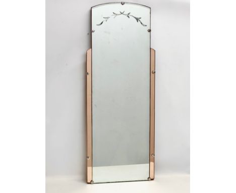 A long Art Deco stained glass mirror. 36x92cm.