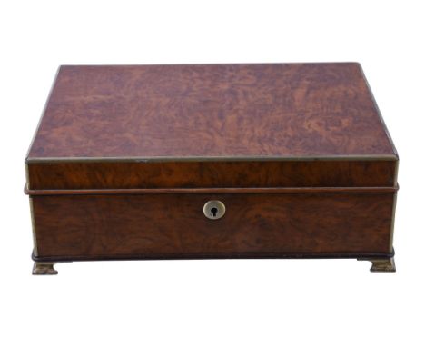  Dunhill, a burr wood table cigar box,   attached label   Alfred Dunhill Ltd London  , with lacquered metal edging and bracke